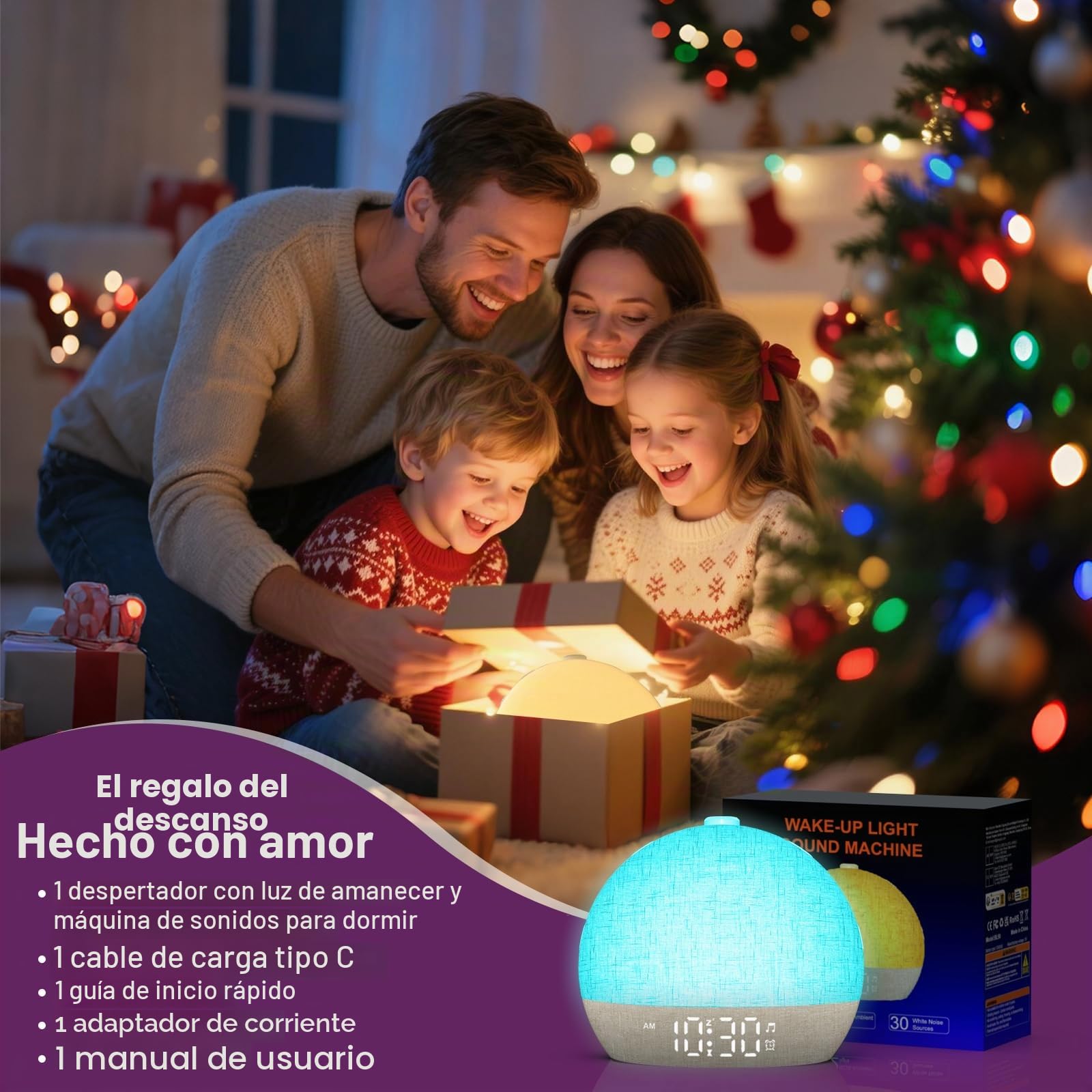 Reloj despertador de luz diurna, despertar suave para personas que duermen profundamente, reloj despertador con luz de amanecer con 30 sonidos naturales y temporizador de sueño, reloj despertador de
