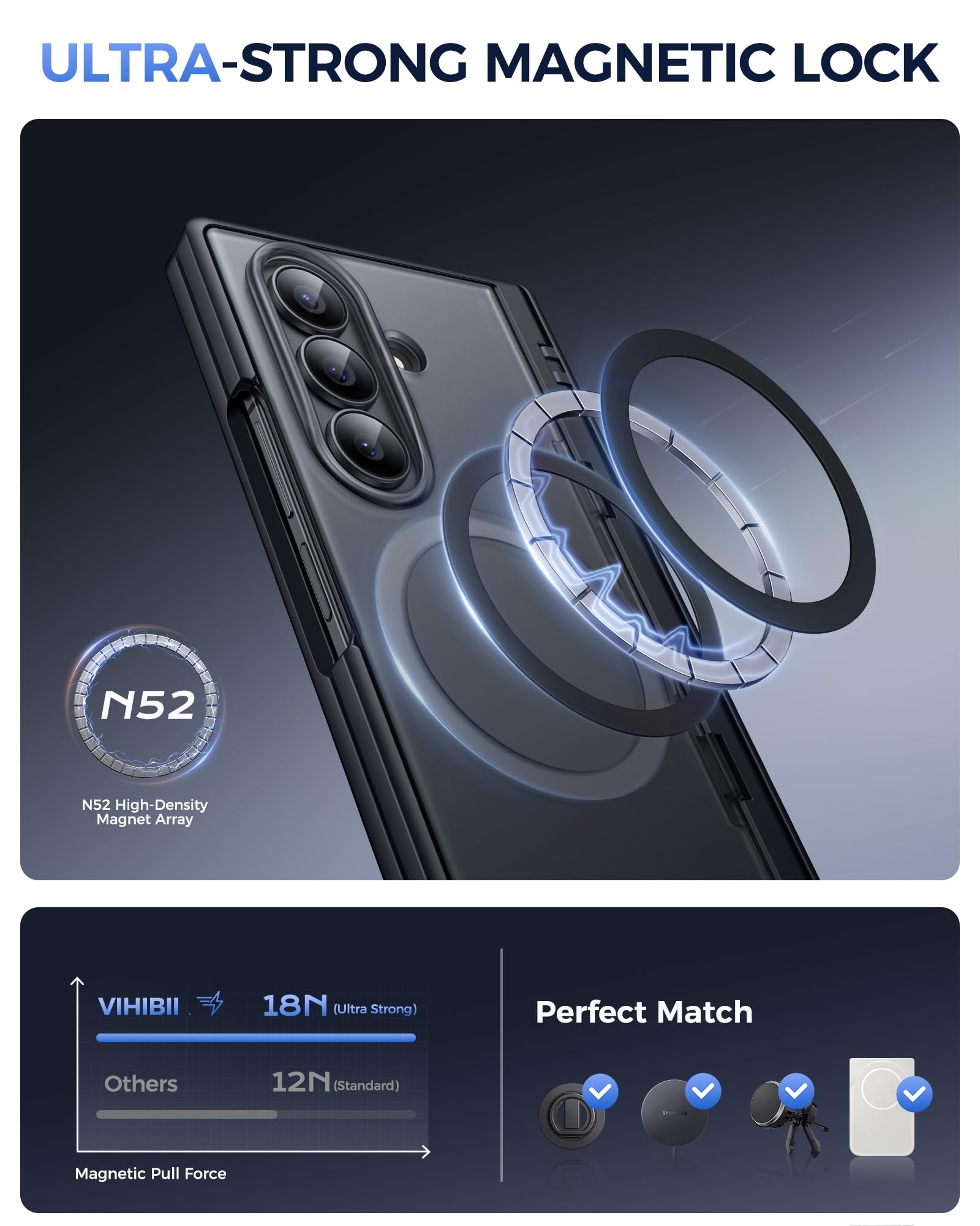 Vihibii Cover per Samsung Galaxy Z Fold 8 Ultra con supporto, 2026, colore: Nero | Compatibile con MagSafe, Protezione Fotocamera, Protezione Schermo Frontale, Protezione Cerniera, Militare Antiurto