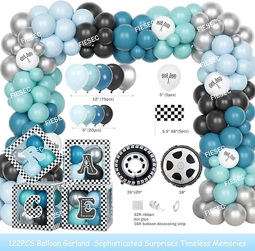 Miniatura 3 de Kit de arco de guirnalda de globos de coche de carreras con cajas de globos, decoración de fiesta de cumpleaños de coche de carreras, decoraciones