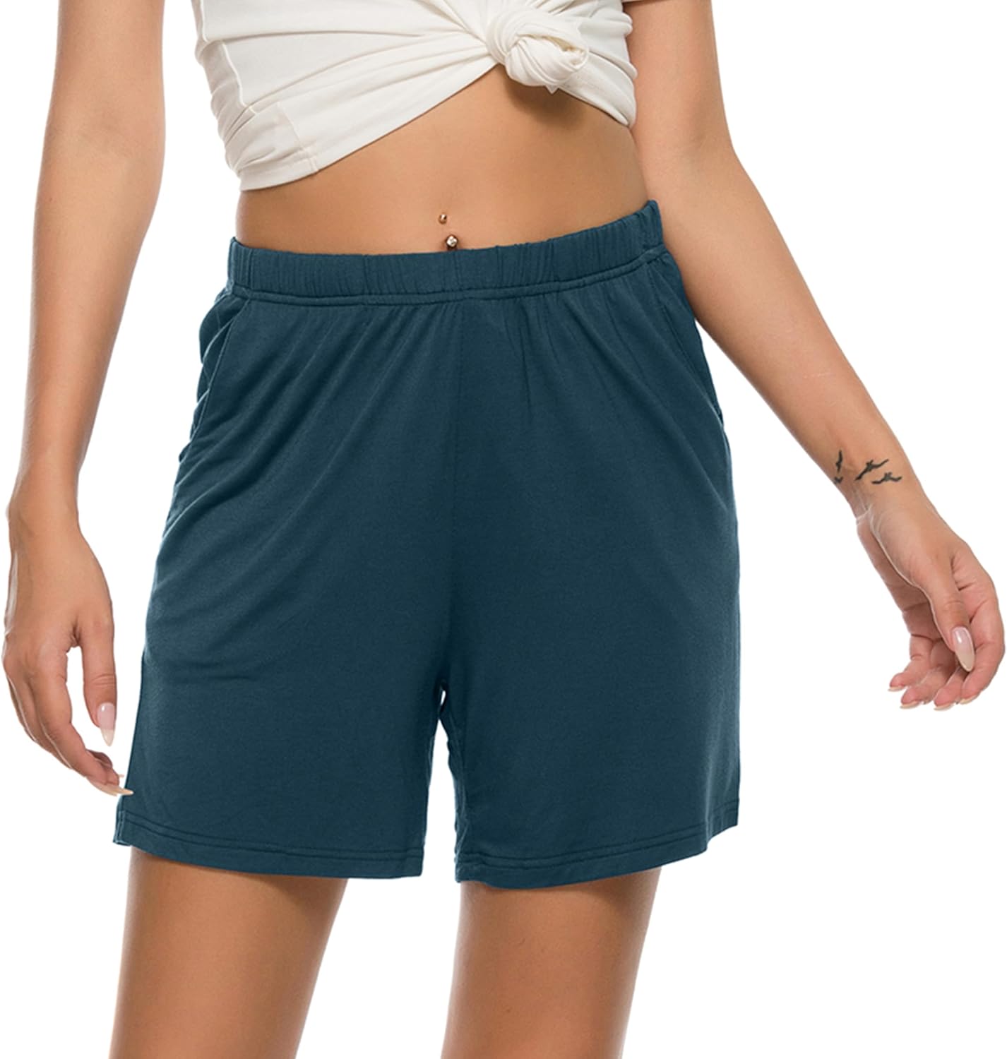 JINSHI Womens Pajama Shorts Soft Comfortable Lightweight Elastic Drawstring Modal Pajama Bottoms Lounge Shorts with Pockets - Image 2