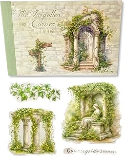 TIAMECH Forgotten Corner of Manor Sticker Book | 16 Sheets Waterproof PET Scrapbooking Stickers for Junk Journaling, Decorative Ephemera & DIY Crafts