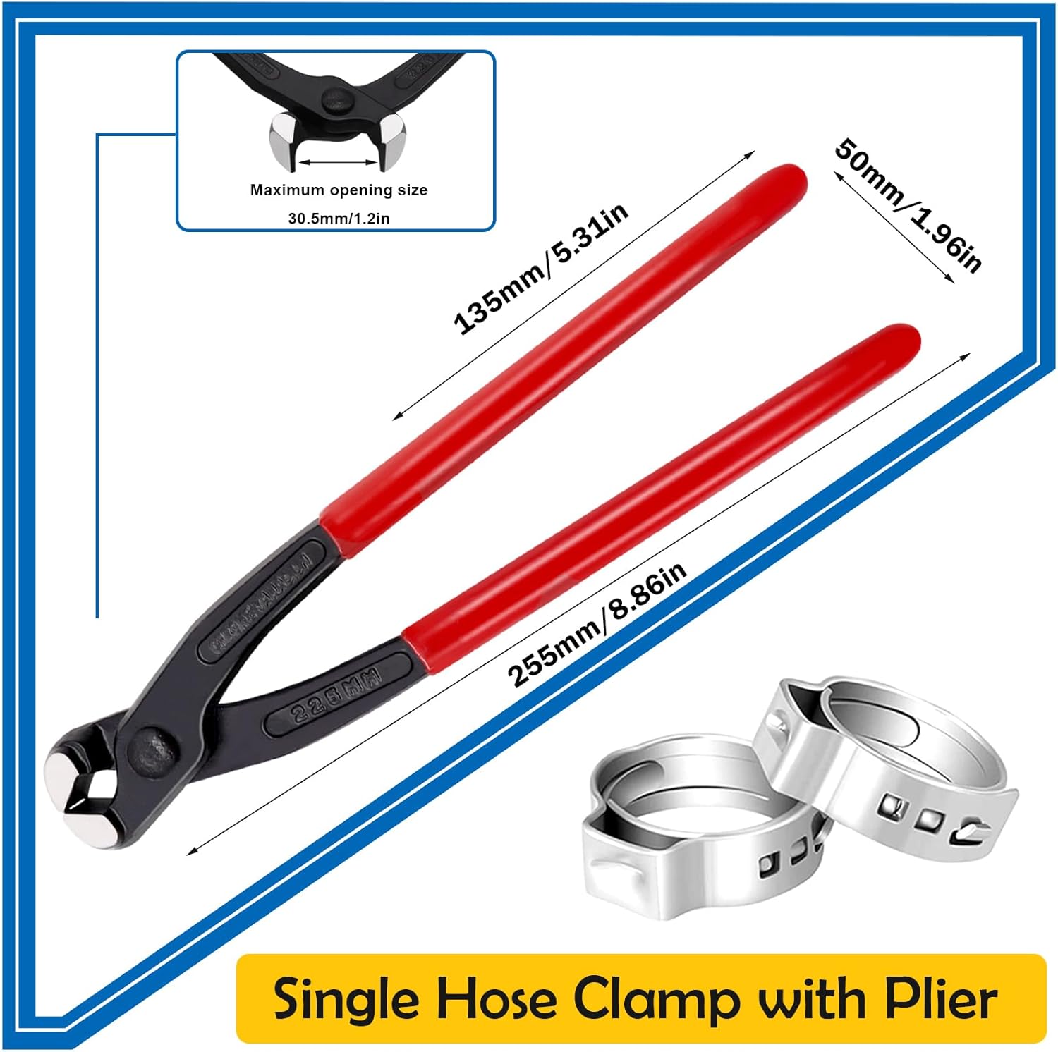 405Pcs 15-Sizes 304 Stainless Steel Single Ear Hose Clamps with Ear clamp plier 5.3-36.1mm Crimp Hose Clamps Assortment Kit for Auto/Home Appliance/Pipe/Fuel Line Stepless hose clamp with pincer