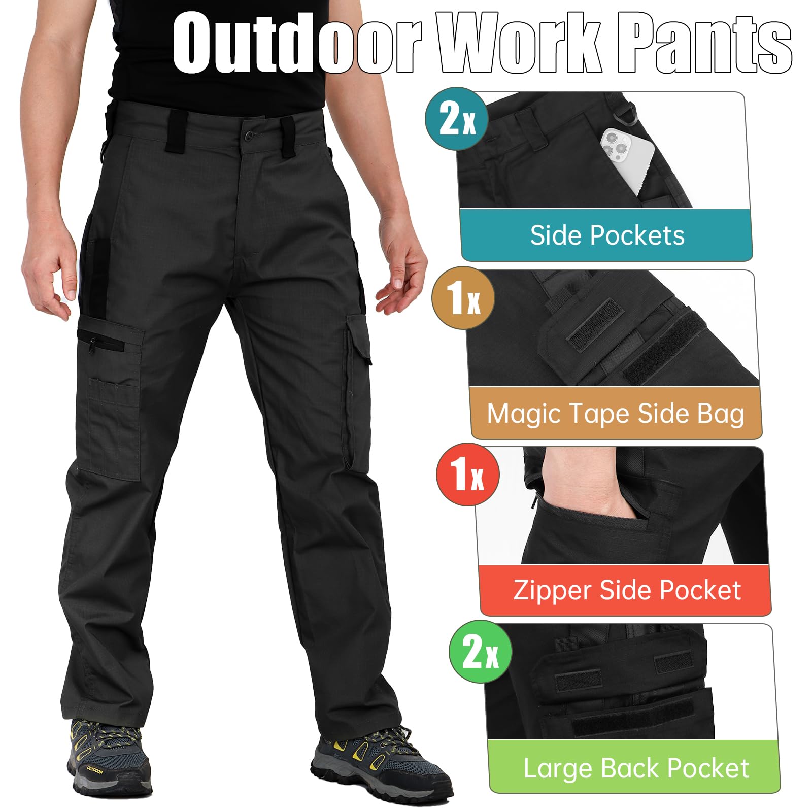 Pantalones de Trabajo para Hombre de Alta Resistencia con Múltiples Bolsillos, Pantalones de Combate Cargo para Senderismo, Acampada Casual Al Aire Libre