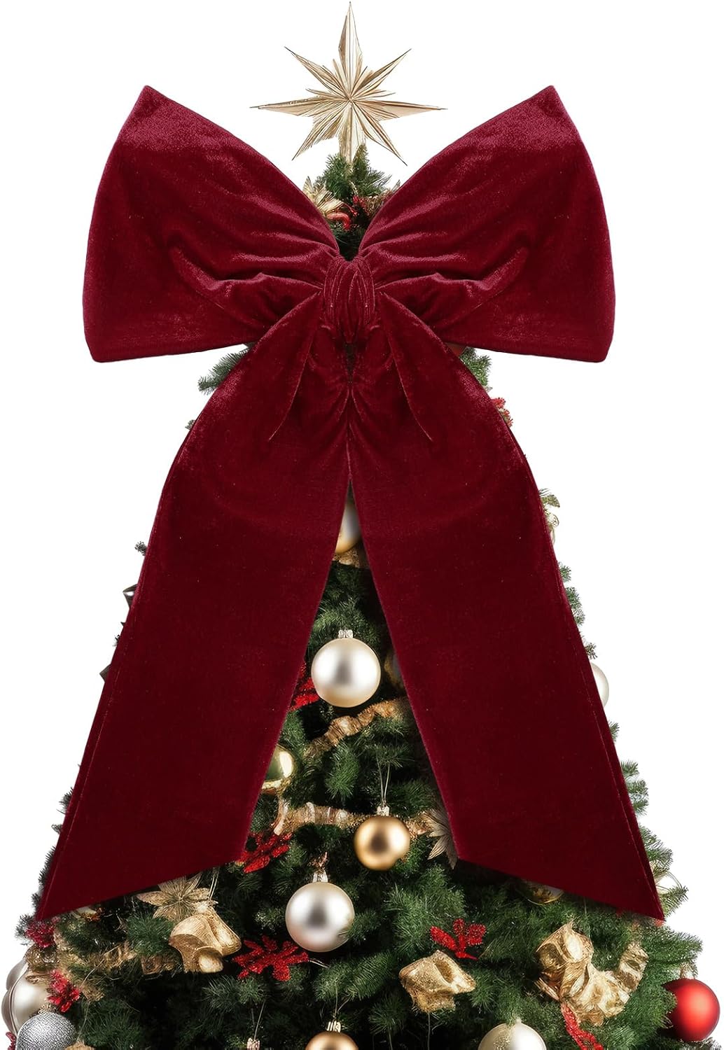 HunnmingRe 20 x 30 Inches Christmas Large Velvet Bows Christmas Tree Topper Decor Giant Xmas Tree Toppers Bows for Home Wreath Wall Backdrop Birthday Wedding Party Decorations(Burgundy,1 Pcs)