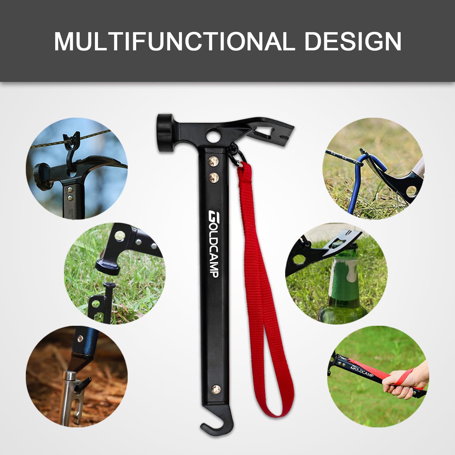 Zeltheringe und Hammer mit Canvas-Aufbewahrungstasche, robuste Campingpfähle für Outdoor-Zelt und Planen, unverzichtbares Zubehör, Karbonstahl, Aluminium, Campinghammer für Wander-Set, 8 Stück