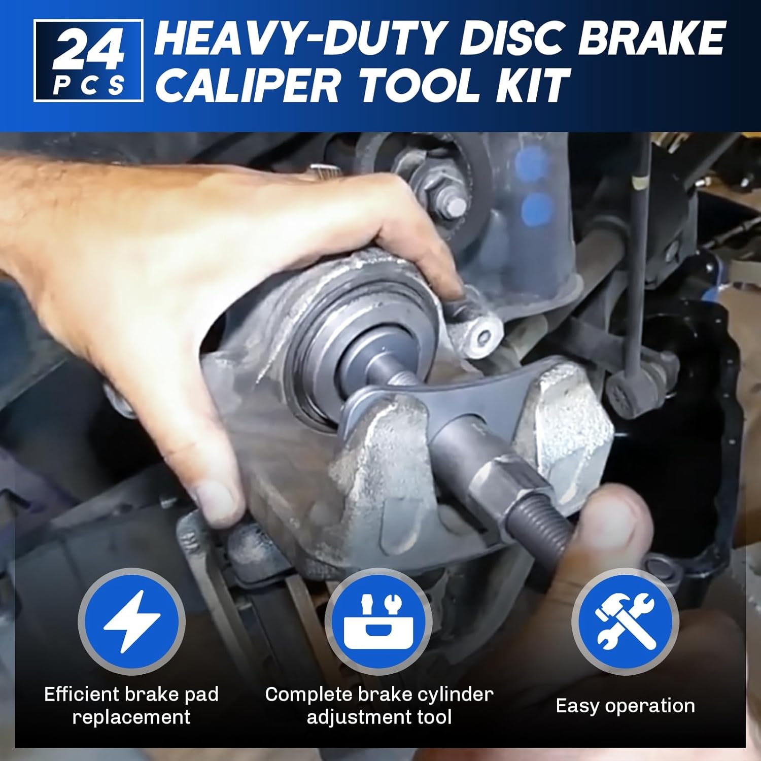 32PCS Dual Brake Tools | 24pcs Heavy-Duty Disc Brake Caliper Tool Kit & 8pcs Drum Brake Tool Kit, 2 in 1 Brake Caliper Compression Tool & Brake Spoon Set with Drum Brake Spring Pliers