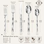 KINGSTONE Silverware Set, Luxury 30 Piece Flatware Set for 6, 18/10 Stainless Steel Cutlery Set with Diamond Cut Pattern for Home, Wedding, Party, Mirror Polished and Dishwasher Safe