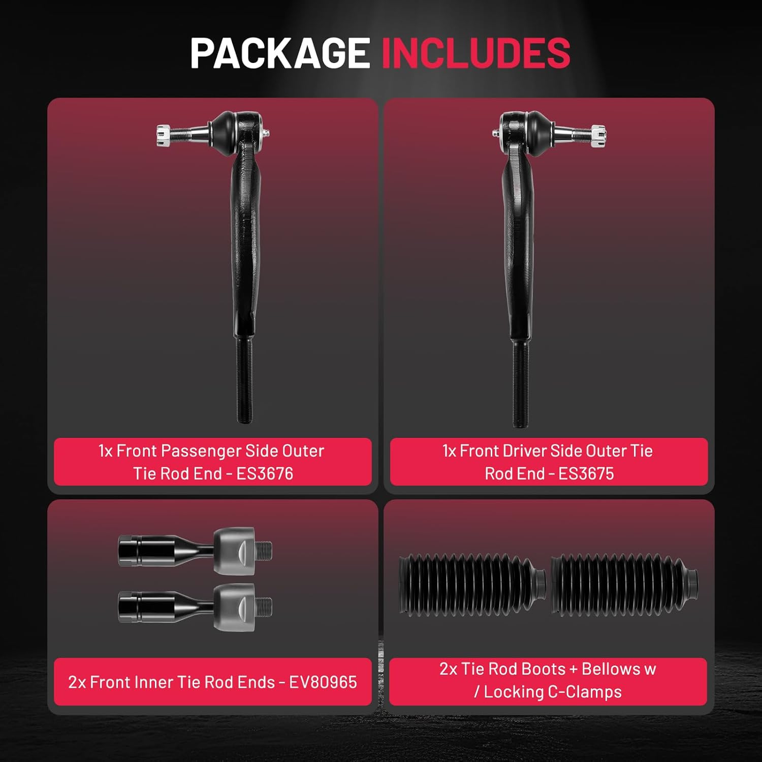 BDFHYK 6pcs Tie Rod Ends Kit Compatible with Chevy Trailblazer 2003-2009,1*Outer tie rod ES3675+1*Outer tie rod ES3676+2*Inner tie rod EV80965+2*dust cover