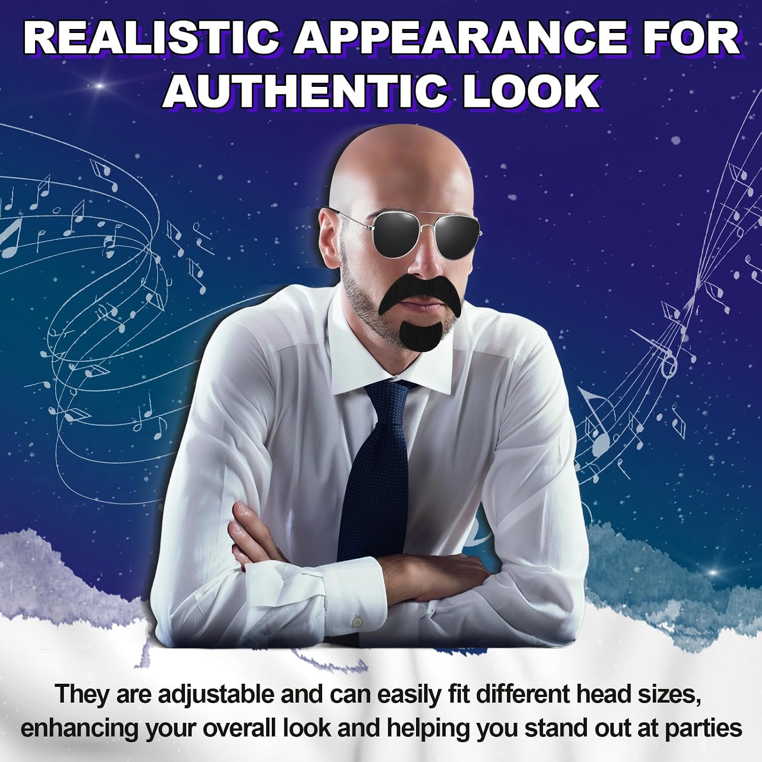 Mepase Bald Caps with Glasses and Mustache Bald Head Wig Cap Party Costume Accessories for Women Men Halloween Cosplay