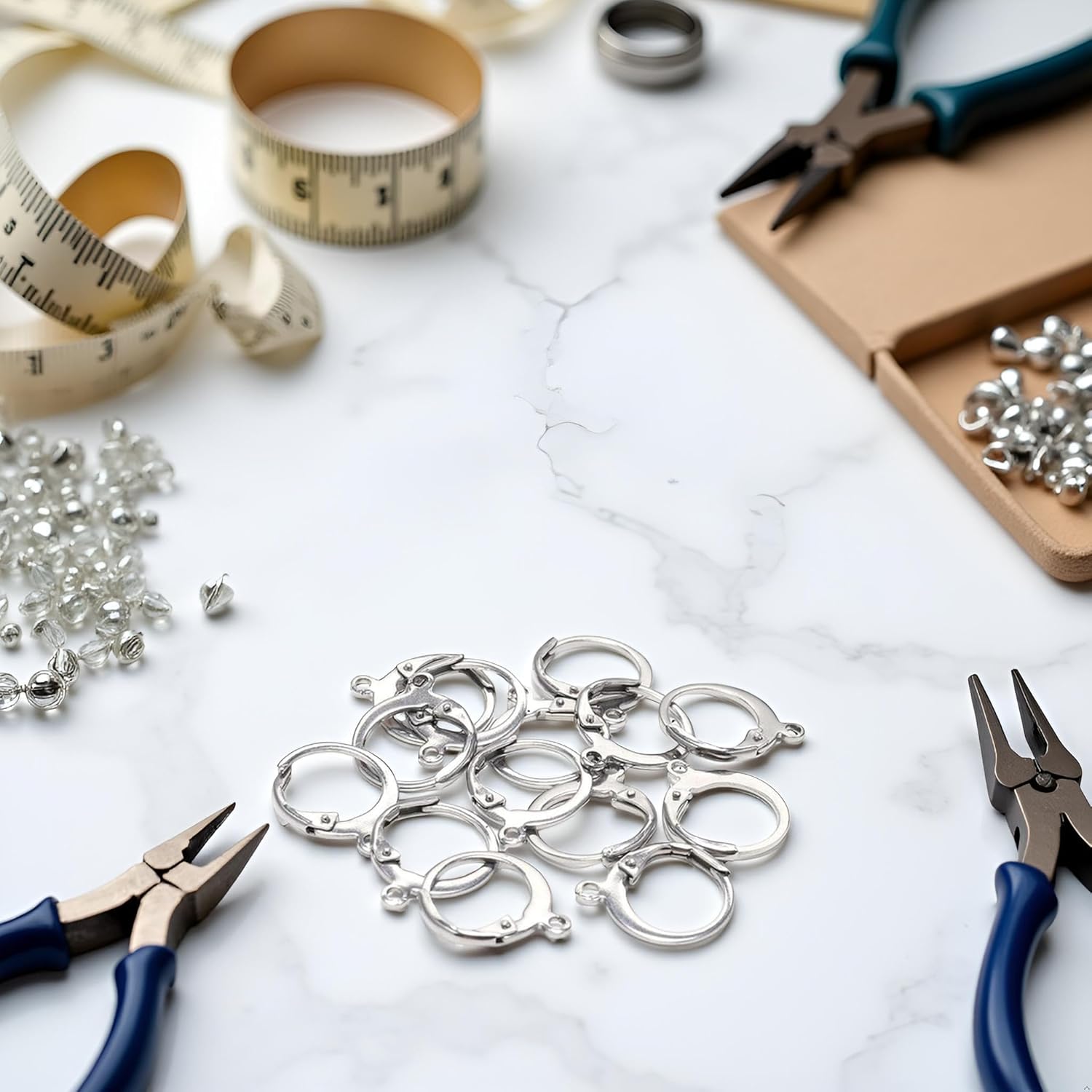 20 Pieces Surgical-Grade Stainless Steel Lever Earring Hooks - Open Loop Findings with 14×12mm Hoop Bases for DIY Jewelry Making Supplies (Silver) - Image 5