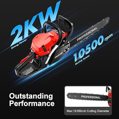 Miniatura 2 de CUBELLIN Motosierra de gas mejorada de 58 cc de 20 pulgadas, 2 tiempos, motosierra a gas refrigerada por aire, motosierra de cadena de gasolina de