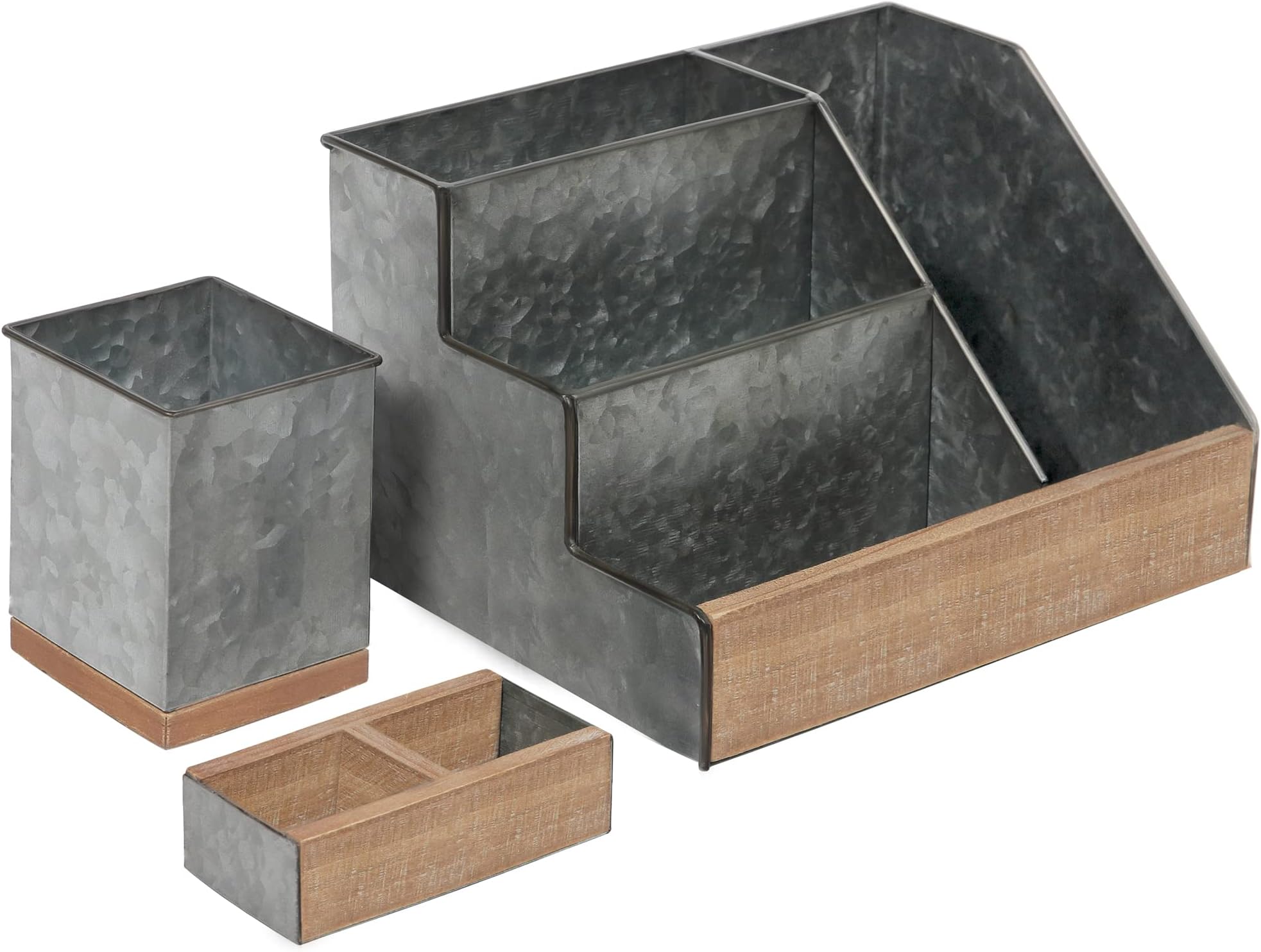 3 Piece Galvanized Metal Desk Organizer Set - Rustic Mail Organizer For Desktop - Great For Industrial Home Decor! Makeup Organizer For Vanity