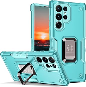 Case for Samsung Galaxy S22 Ultra 5G 2022 6.8 inch Phone with Magnetic Ring Kickstand Hybrid Heavy Duty Shockproof Full Body Rugged Hard PC + Soft TPU Back Military-Grade Drop Cover, Mint