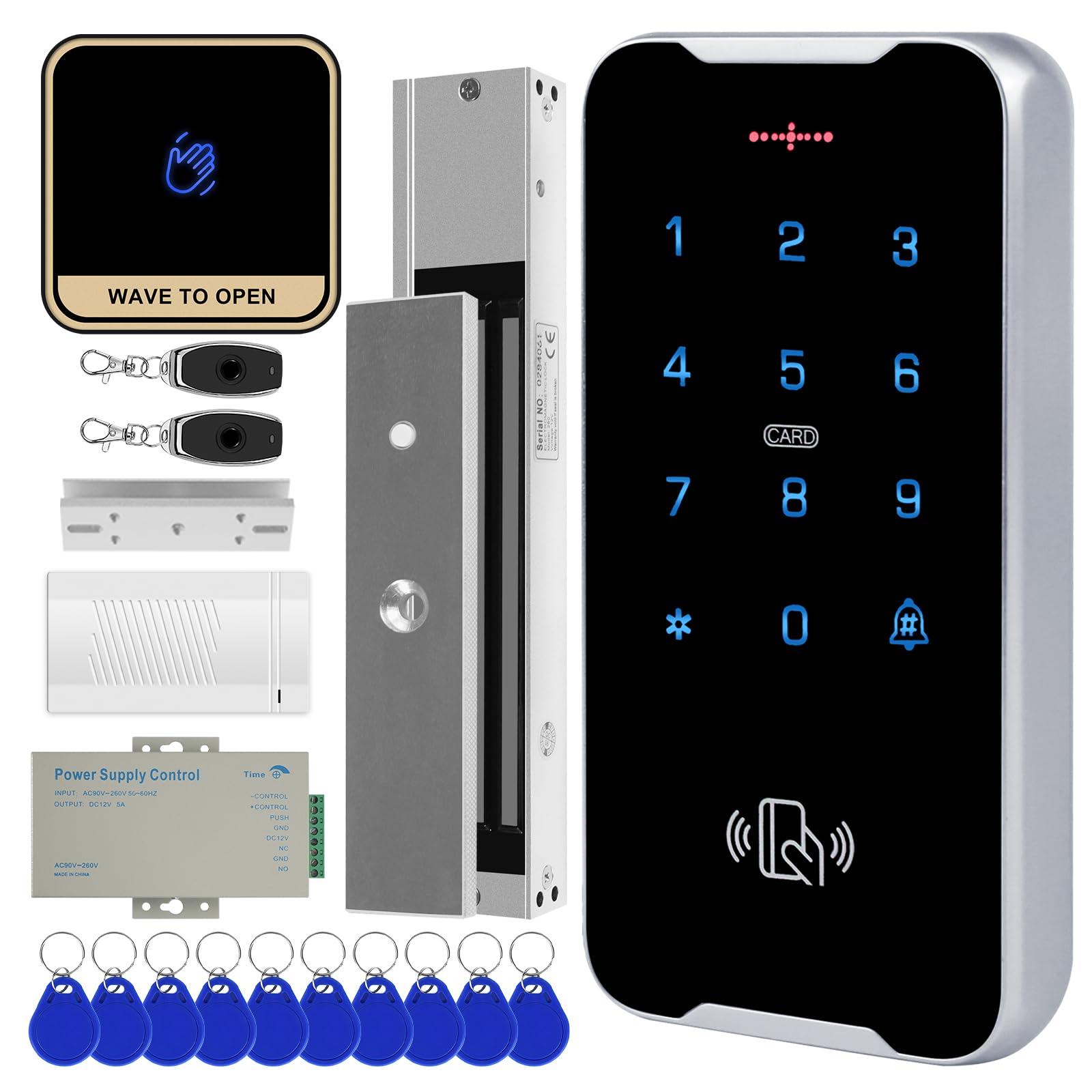 Fully Waterproof Access Control System Kit, 600 lb Magnetic Lock with U Bracket, RFID Touch Keypad Door Lock, Metal Smart Remote Control Door Opener, Doorbell, Card, Password, NFC Unlock-image-20