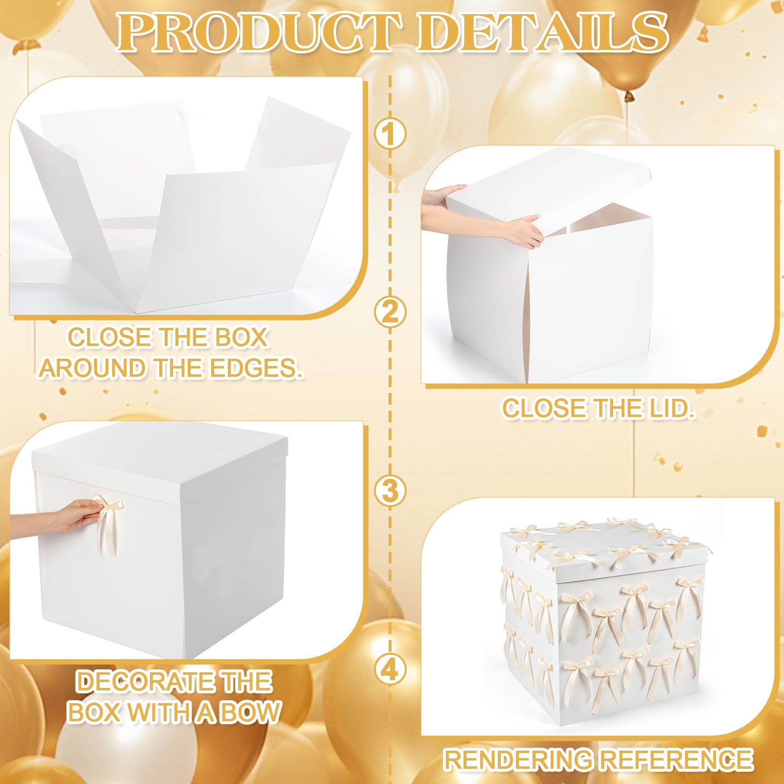 Kolldenn Scatola regalo extra large con coperchio, 71 x 71 x 71 cm, gigante, bianca, con fiocco e nastro, per rivelare il genere, grande regalo, compleanno, celebrazioni speciali, anniversari