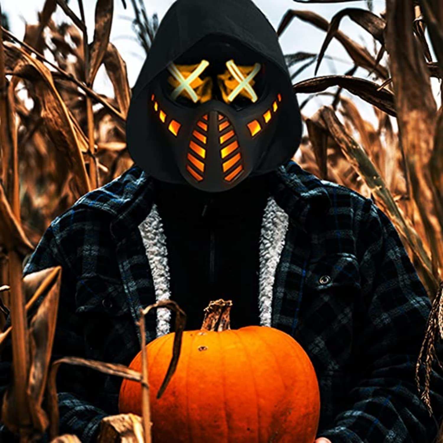 Zhongren LED Cyber Punk Face Mask Cosplay Half Face Masks Demon Cyberpunk Light up for Halloween Party Costume CS Airsoft Tactical Outdoor Games - Image 2