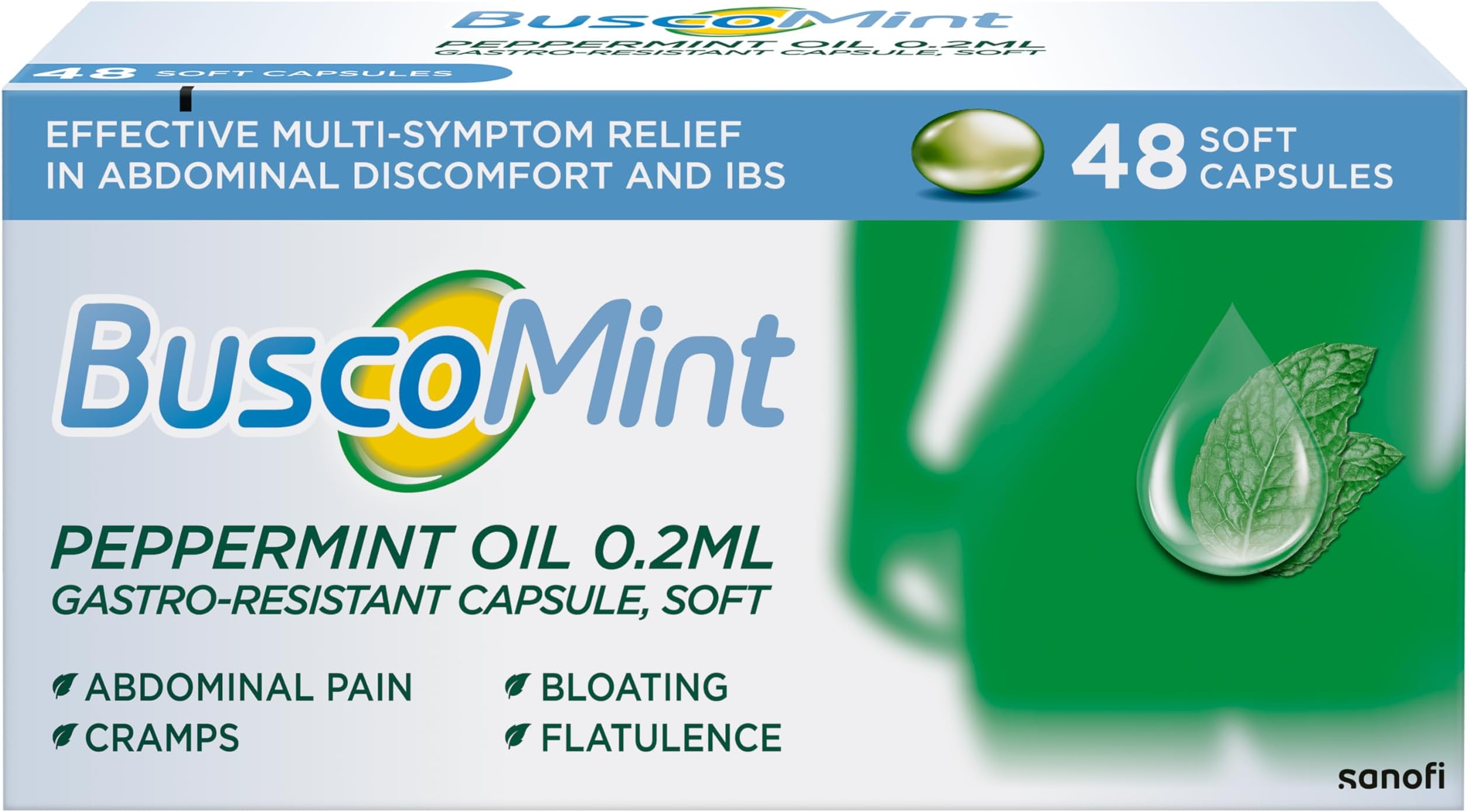 Buscomint 0.2 ml Peppermint Oil - IBS Multi-Symptom Treatment - Pack of 48 Soft Gel Capsules