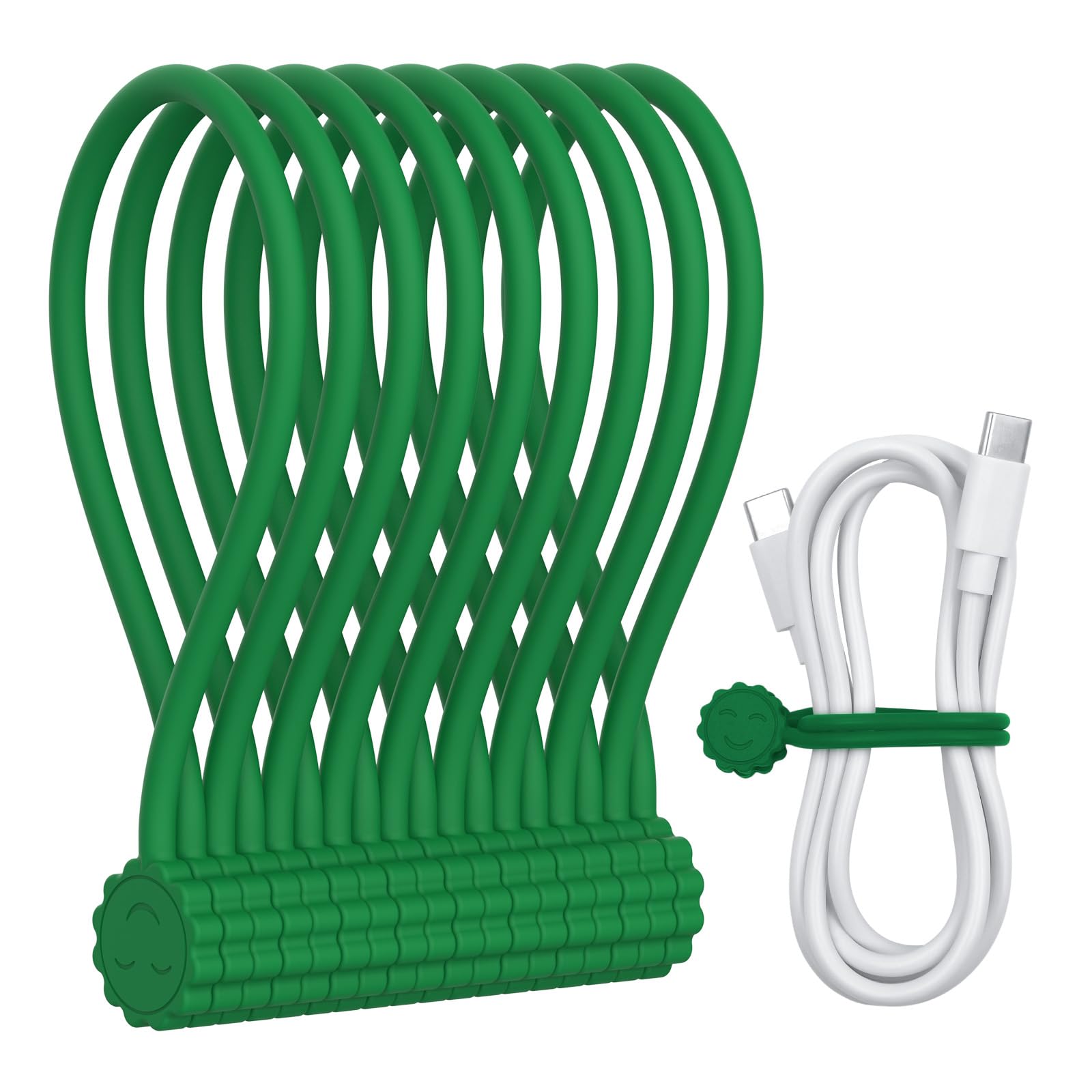 Rich&Ray Silicone Magnetic Twist Ties, Reusable Magnetic Ties for Bundling and Organizing Cable, Hanging or Holding Stuff, Kitchen Magnets, Office Magnets or Just for Fun (Green)