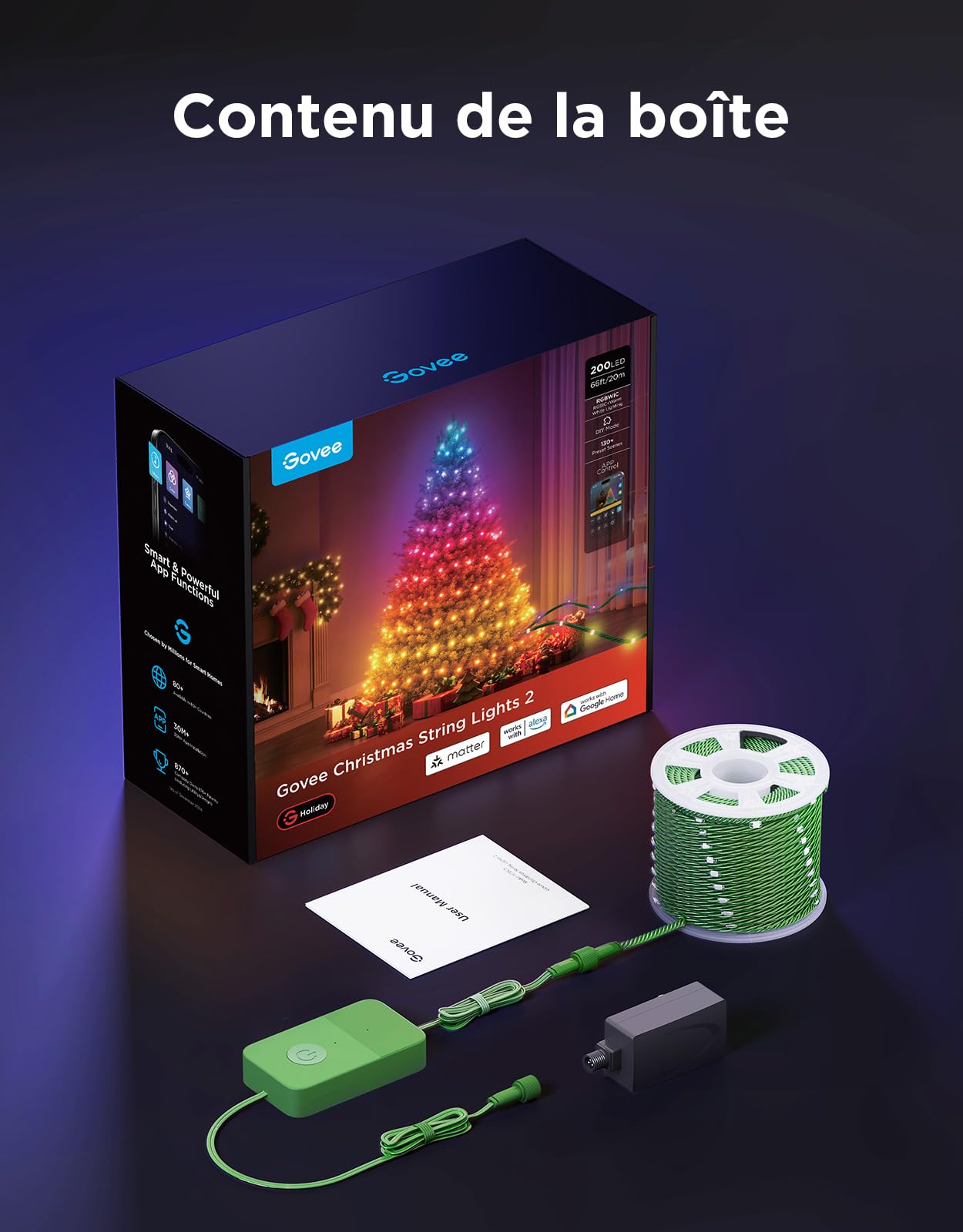 Govee RGBWIC Guirlande Lumineuse de Noël 30M, 300 LEDs, câble vert | plus de 130 modes de scène dynamiques, compatible avec Matter et Alexa, décorations Halloween et Noël