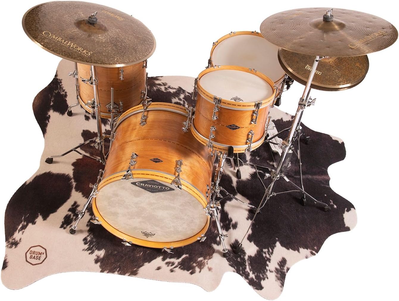 DRUMnBASE Vegan Cow Stage/Drum Rug, Non Slip Waterproof Rug for Stage or Studio Use to Reduce Vibrations, Clara Black/White, 6 FT X 5.25 FT