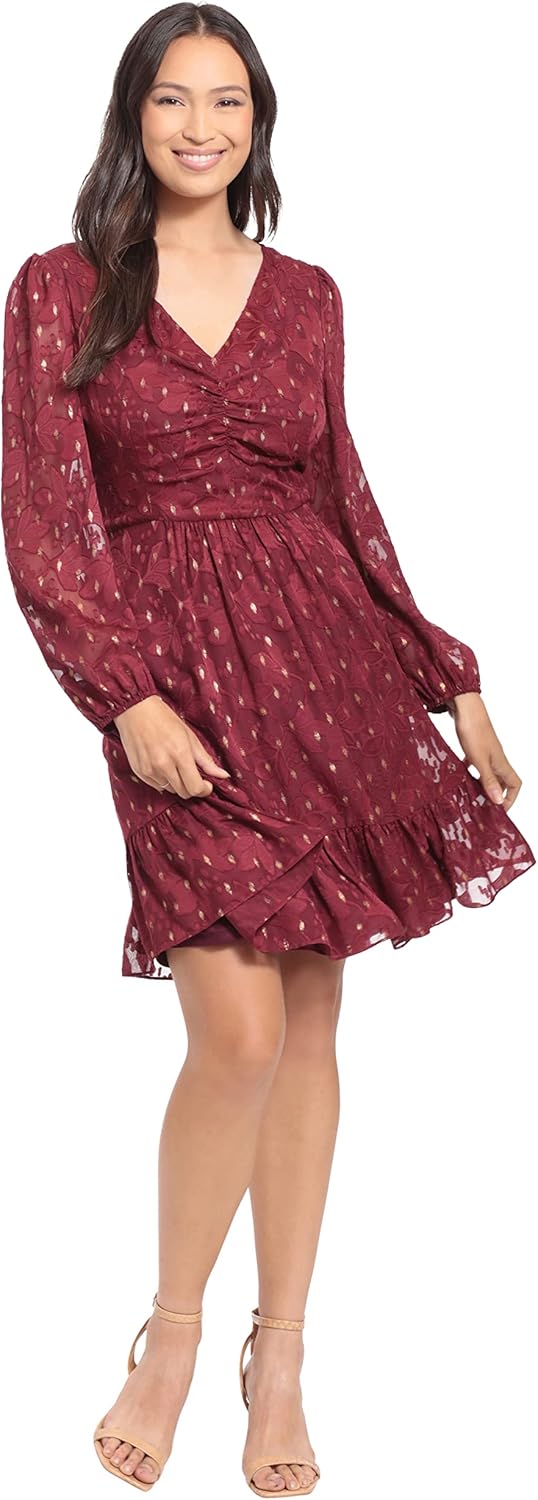 London Times Womens V-Neck Ruched Waist Tiered Skirt Dress - Image 2