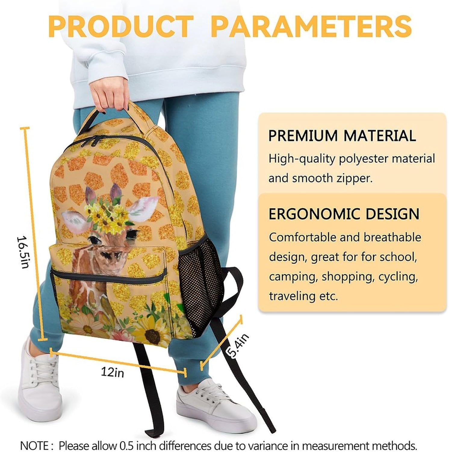 Giraffe Backpack for Girls Boys - 16 Inch Orange Backpacks for School - Fashion Lightweight Durable Bookbag for Kids