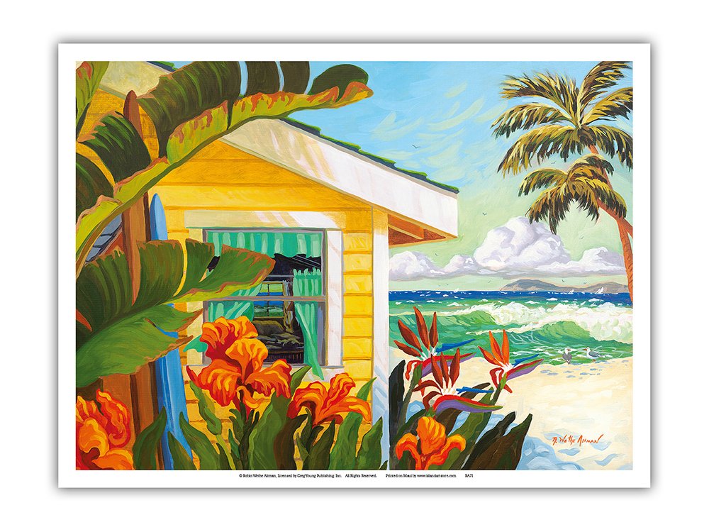 Pacifica Island Art The Cottage at Crystal Cove - Laguna Beach California - Tropical Paradise - from an Original Watercolor Painting by Robin Wethe Altman - Master Art Print 9" x 12" PRTARA71