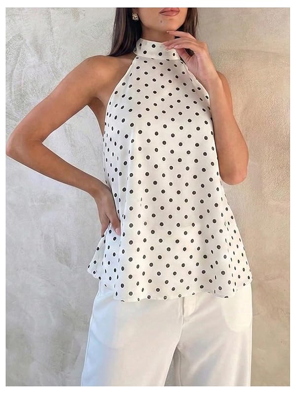Milumia Women's Polka Dots Backless Halter Top Tie Back Sleeveless Flowy Summer Blouse Tops White Small by Milumia - Used condition - Image 3