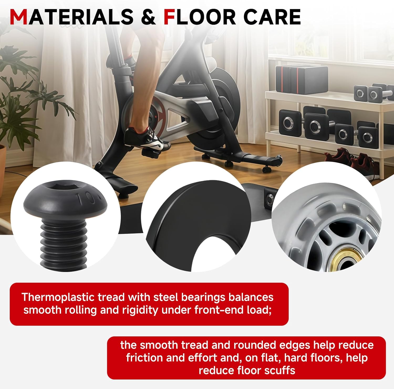 Compatible with Peloton Exercise Bike Front Mobile Wheels Replacement Kit, 2-Pack Transport Wheels with Bolts & Washers, Compatible with Peloton Bike, 2.72" Wheel OD, Easy Indoor Relocation