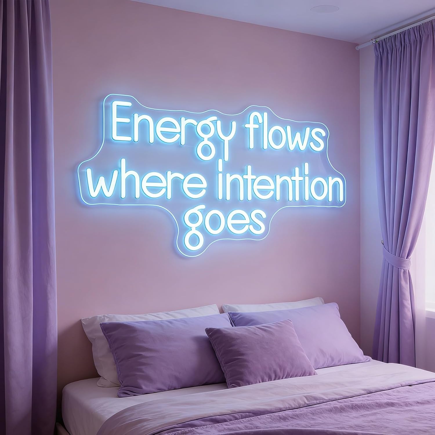 Energy Flows Where Intention Goes Neon Sign 30 inches Led Positive Lighting Wall Decor for Home Room Bars Clubs Bistros Office Dance Halls Sister Parties Decorations