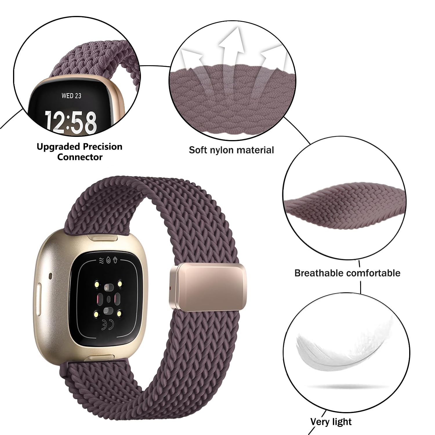 Issinlky Nylon Braided band for Fitbit Versa 3/Versa 4, Elastic Strap for Fitbit Sense 2/Sense Smartwatch - Image 2