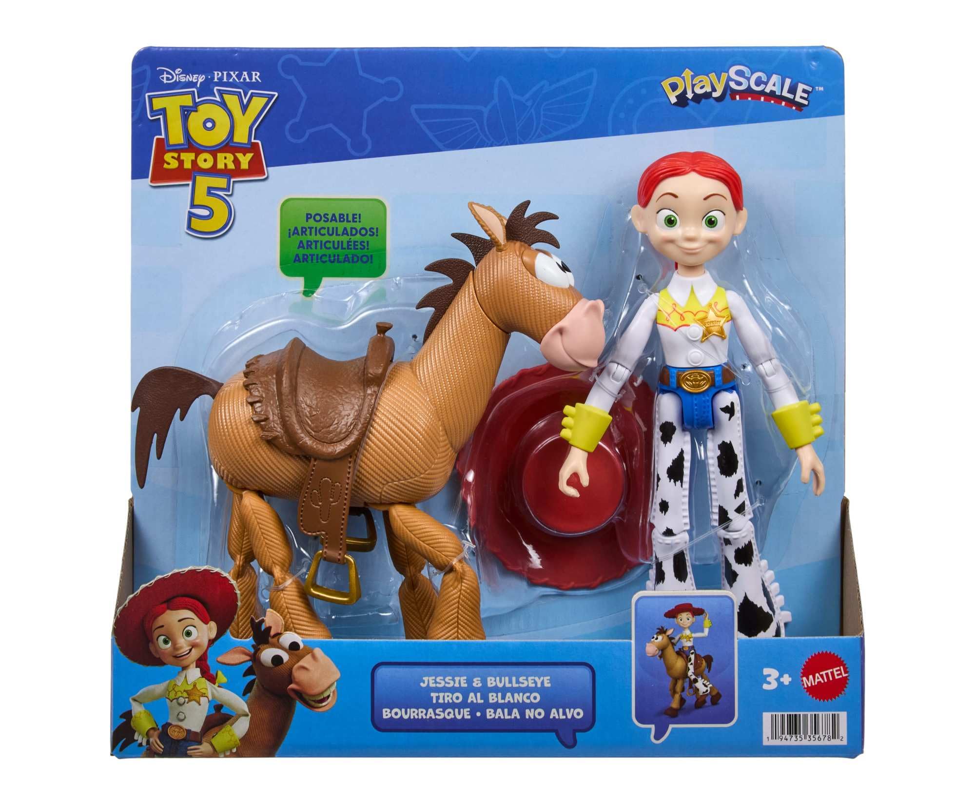 Mattel Disney Pixar Toy Story 5 Pack de 2 Figuras de acción articuladas a Escala de Juego de 17,78 cm, Jessie y Perdigón, Sombrero Vaquero extraíble, JKV21