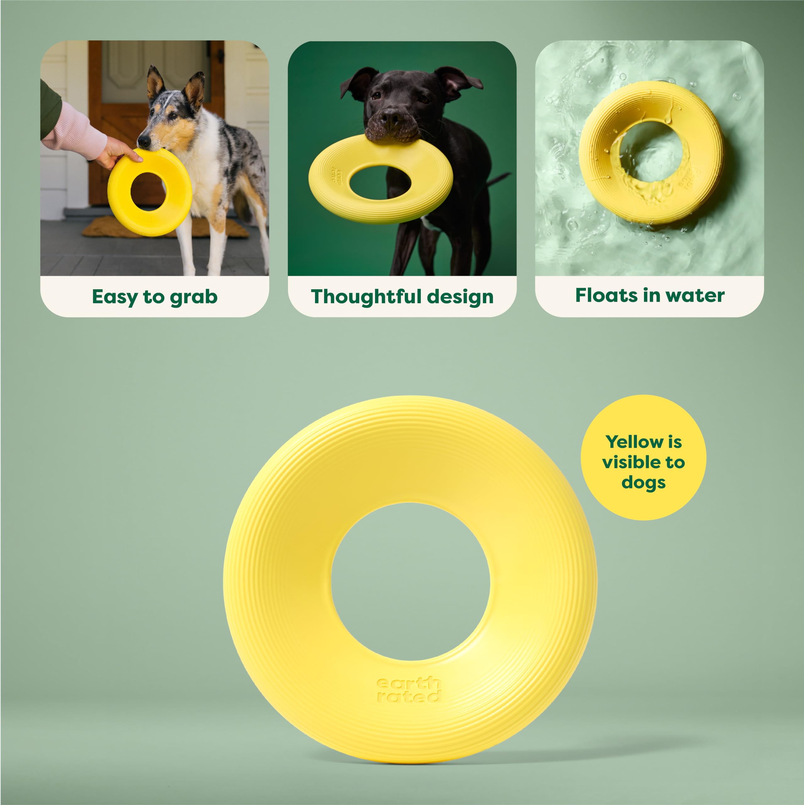 Earth Rated Flying Disc Dog Toy, Interactive Flying Saucer Toy for Adult and Puppy Dogs, Floats in Water, Large, Yellow - Image 2