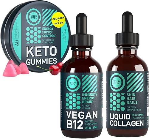 WILD FUEL Paquete líquido B12, gomitas Keto y colágeno líquido con biotina