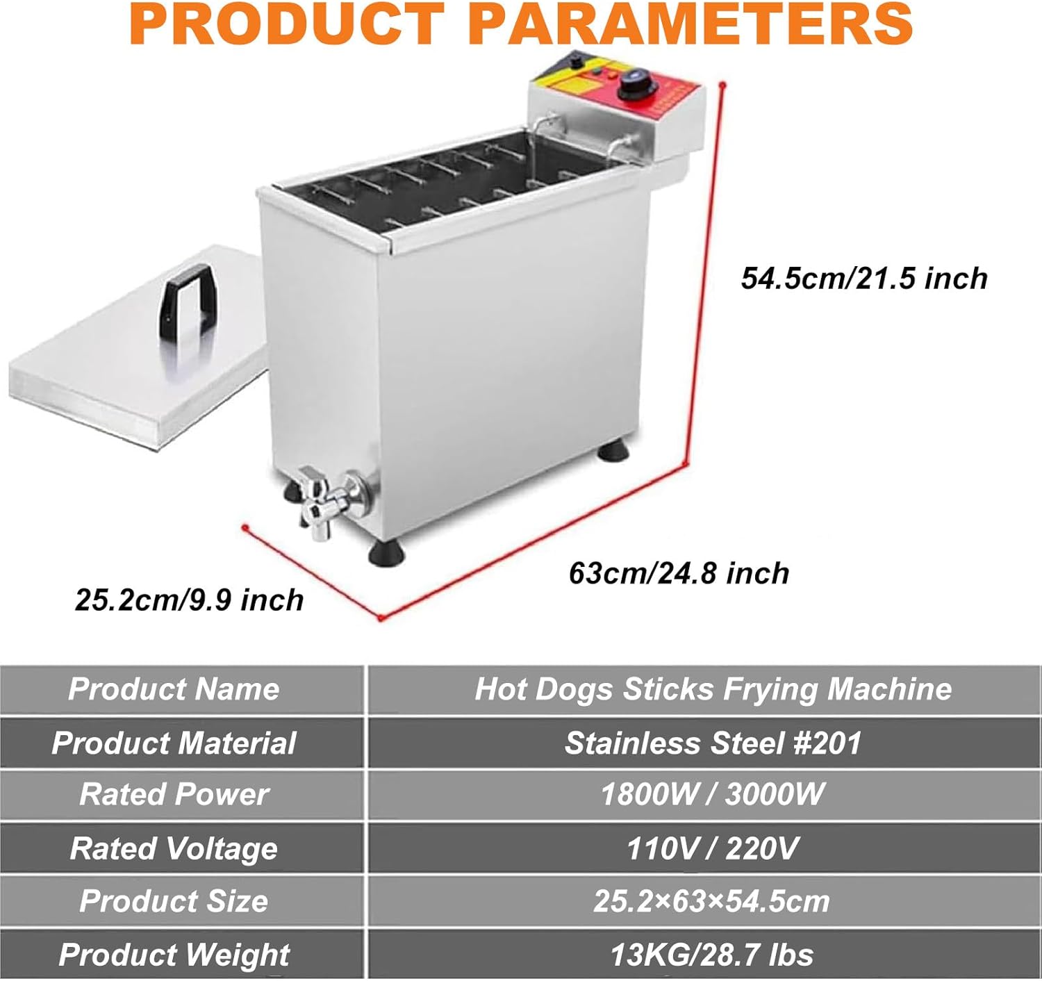 Electric Deep Fryer, w/Lids, 25L Stainless Steel Commercial Fryer, Countertop Kitchen Frying Machine w/Temperature Control, Corn Dog Fryer,220V