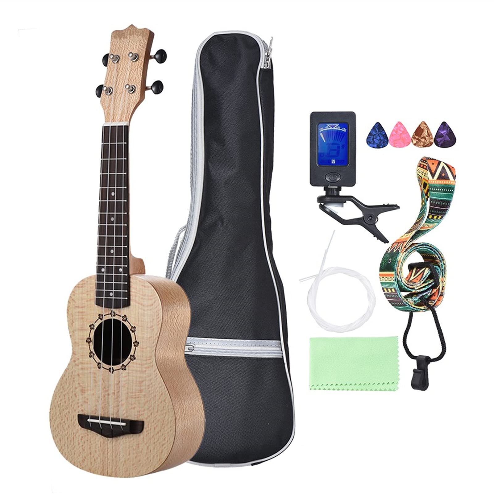 Ukeleles Soprano Ukelele 21 Pulgadas Fijando Guitarra Hawaiana Ukulele Conjunto con Correa De Sintonizador Nylon String Pick
