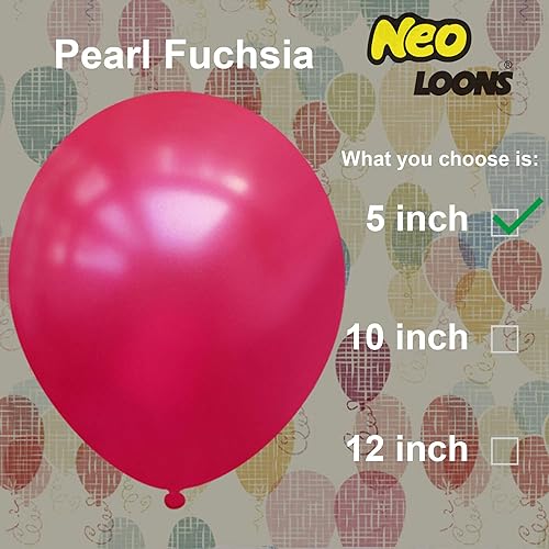 Miniatura 2 de 100 globos de látex de 5 pulgadas color fucsia perla de alta calidad, ideal para niños, cumpleaños de adultos, bodas, recepciones, baby showers,