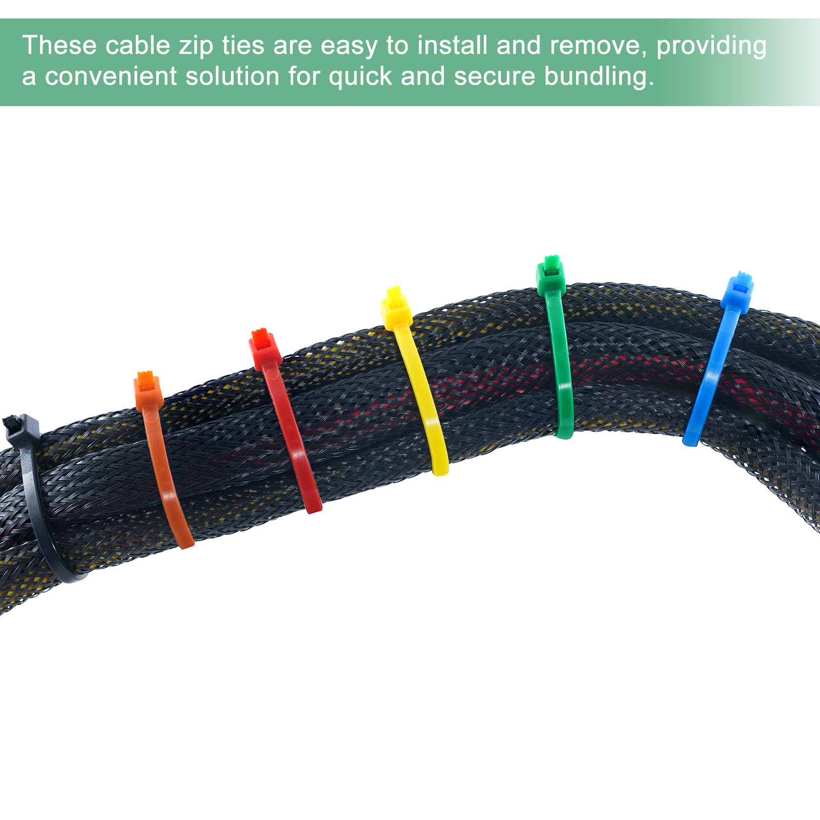 M METERXITY 100-Pack Green Cable Zip Ties - Image 4