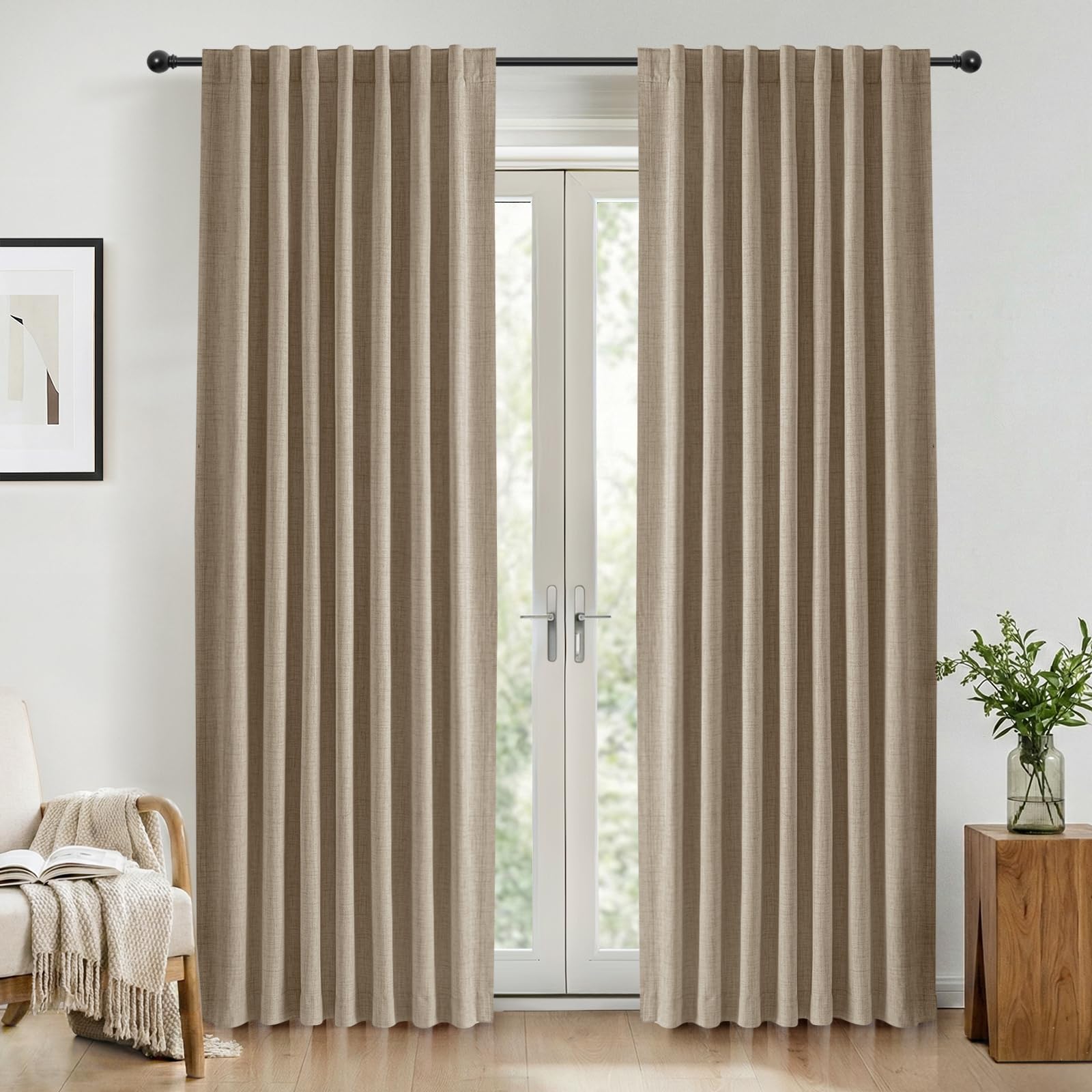 INOVADAY 100% Blackout Curtains for Bedroom 54 Inch Drop 2 Panels Thermal Insulated Curtains for Living Room, Back Tab Rod Pocket Brown Curtains with Coating Back Layer,46" W x 54" L — image 1