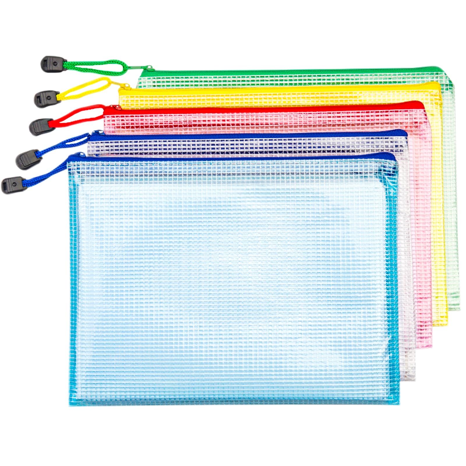 BIHIYII A4 Zip Wallets 5Pcs, Mesh Zip Bags, Plastic Wallets A4 Zip Folders, Storage Zip Lock Bags Document File Folders Puzzle Bag for Stationary Office Supplies, Cosmetics, Travel Accessories
