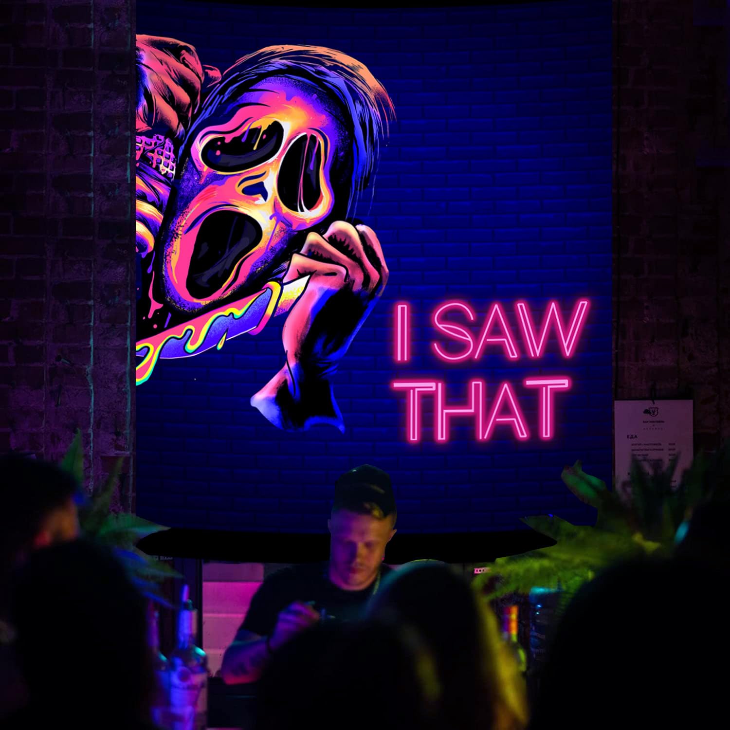 Simpkeely Funny Ghost Blacklight Tapestry, I Saw That Fluorenscent Horror Tapestry Wall Hanging, UV Reactive Glow in The Dark Party Backdrop Cool Tapestry for Bedroom - 51.2" x 59.1"