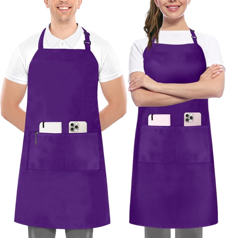 Utopia Kitchen Paquete de 2 delantales con pechera, ajustable con 2 bolsillos, resistente al agua y al aceite, delantal de cocina para chef para mujeres y hombres