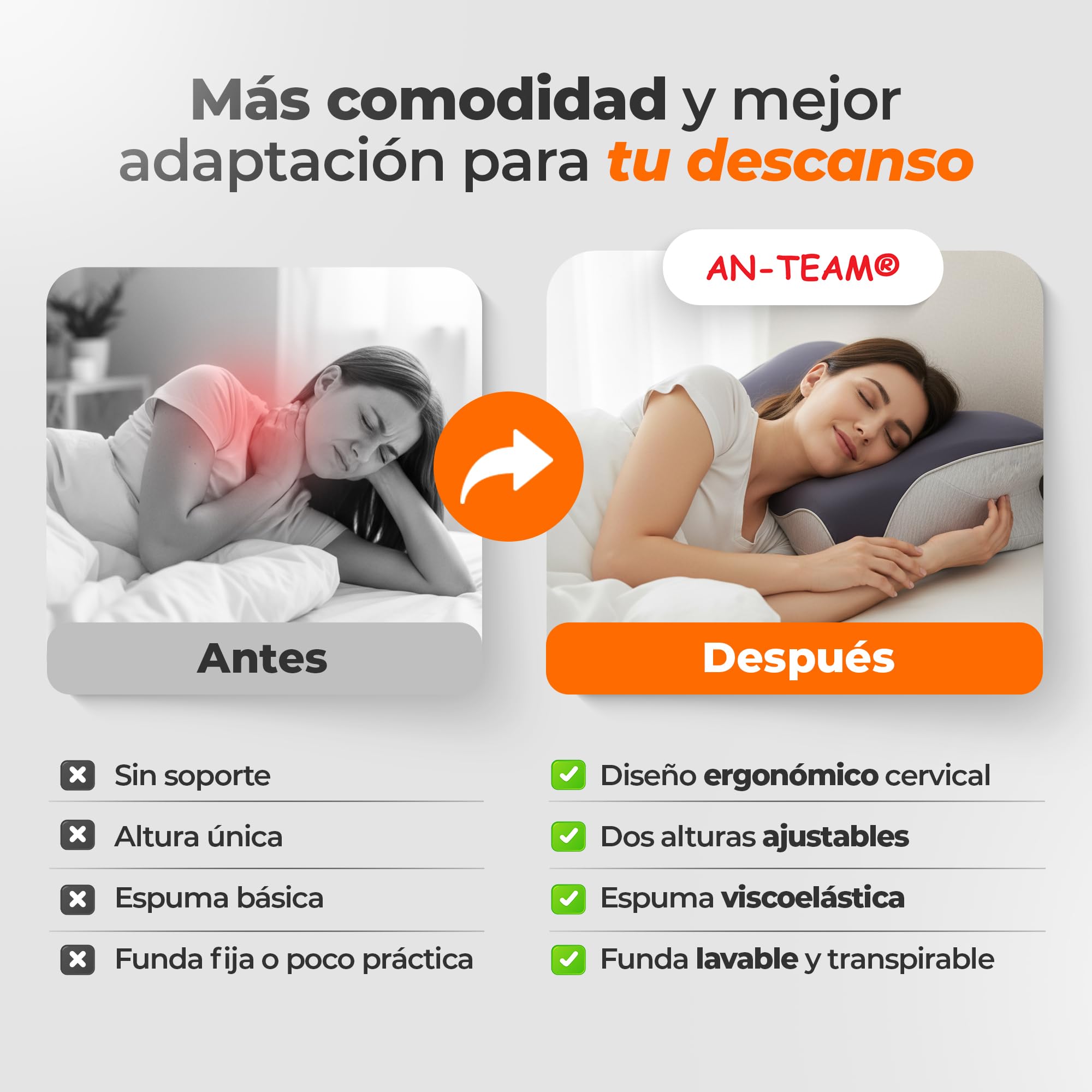 AN-TEAM® Almohada Cervicales y Cuello, Incluye Funda Adicional de Regalo