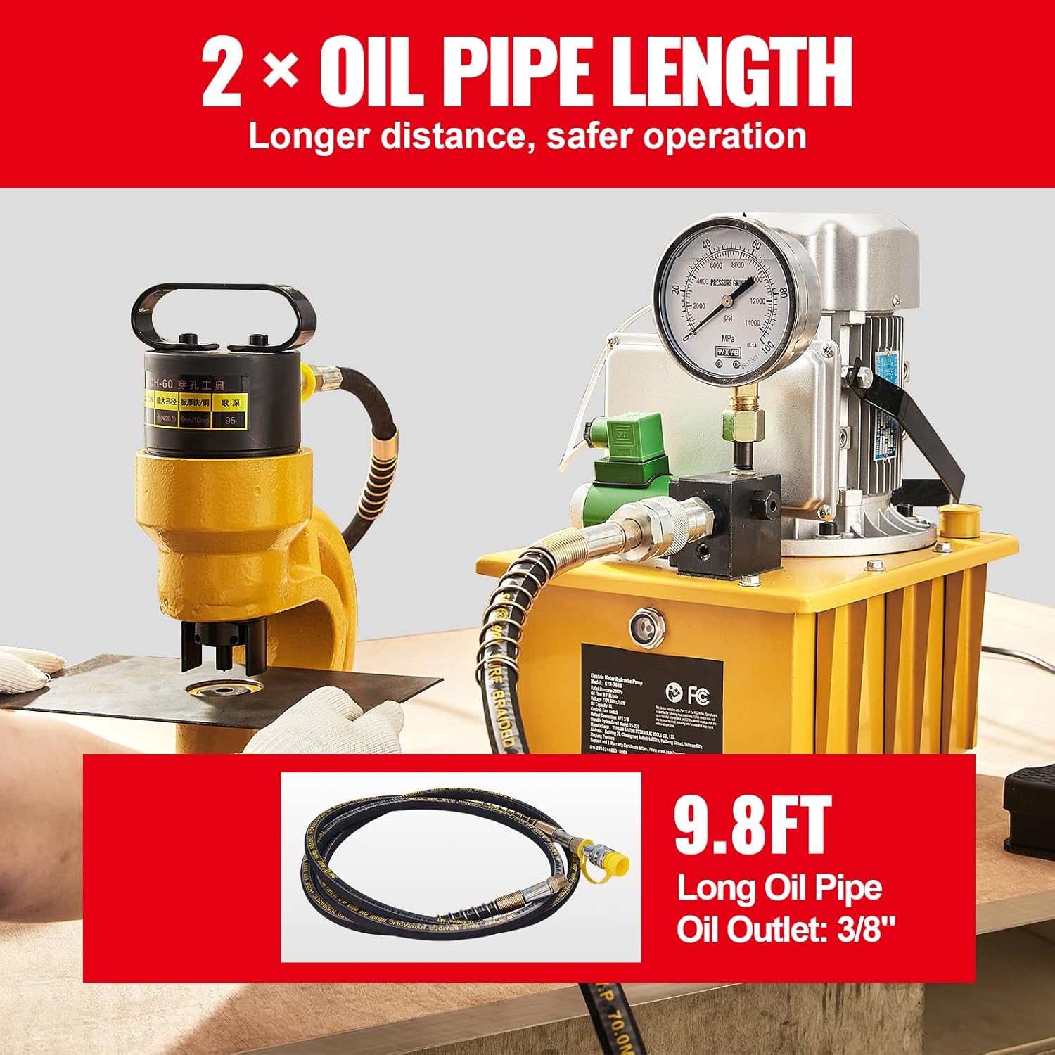 Happybuy Electric Hydraulic Pump, 10000 PSI 750W 110V, 488 in³/8L Capacity, Solenoid Valve, for Punching/Bending/Jack, with Pedal Switch