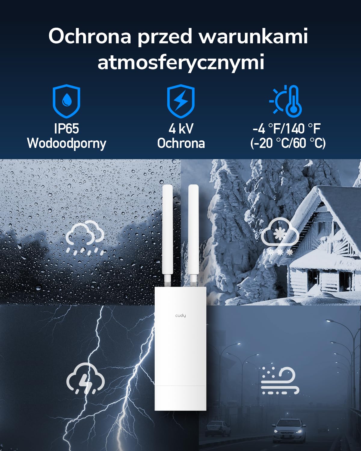 Cudy Zewnętrzny router Wi-Fi bezprzewodowy z modemem 4G (2.4 GHz, Cat 4, 300 Mbps, karta SIM, ultraszybki, RJ45, Ethernet, 1x WAN/LAN, wodoodporny) biały