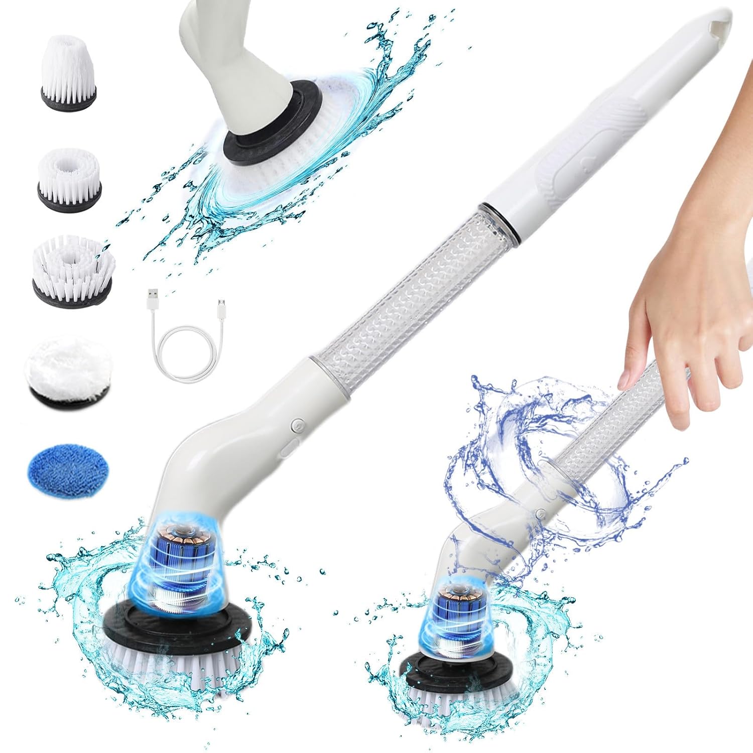 Generic Electric Scrubber 2024 New Shower Scrubber with Adjustable Extension Handle 5 Replaceable Cleaning Brush Heads Power Scrubber