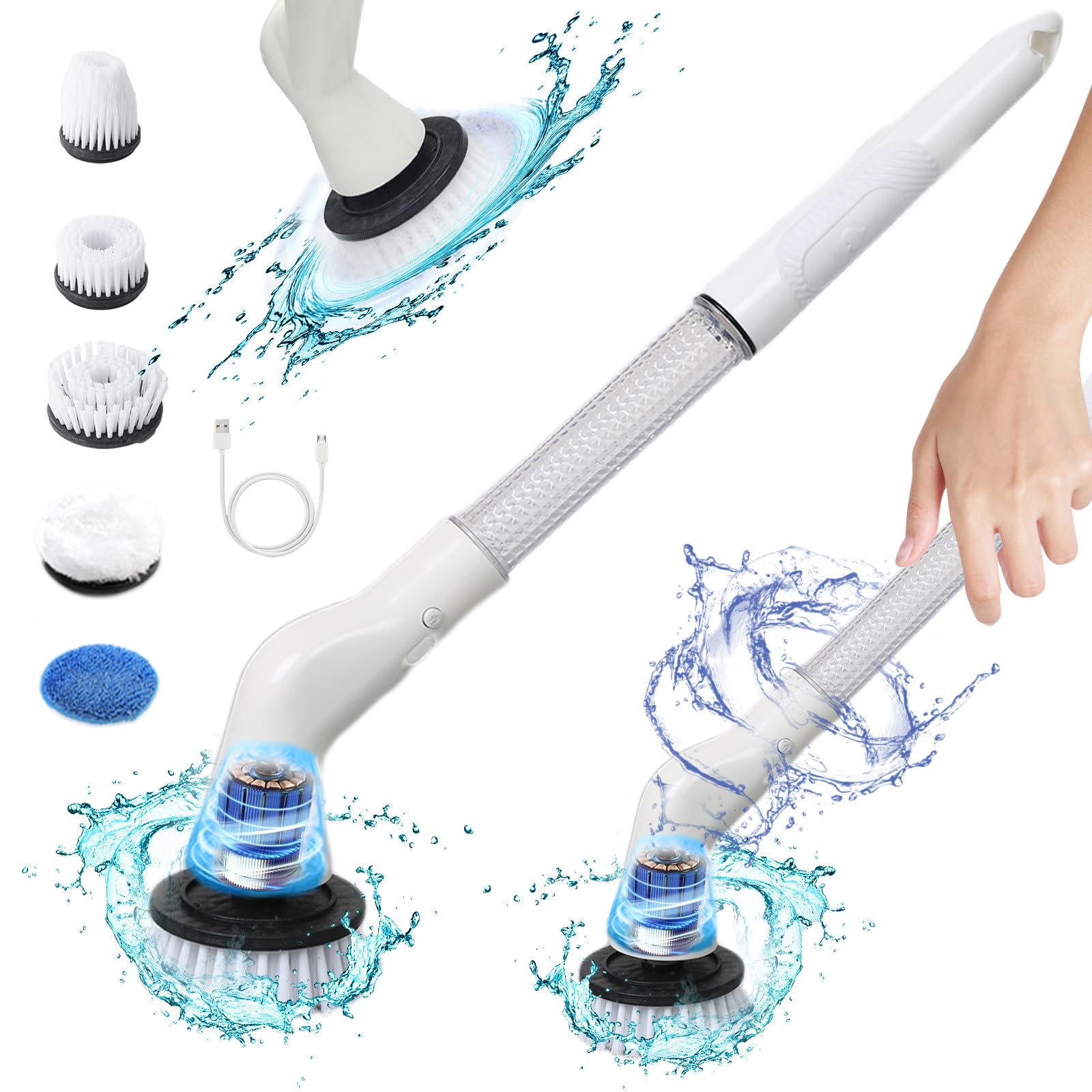 Generic Electric Scrubber 2024 New Shower Scrubber with Adjustable Extension Handle 5 Replaceable Cleaning Brush Heads Power Scrubber
