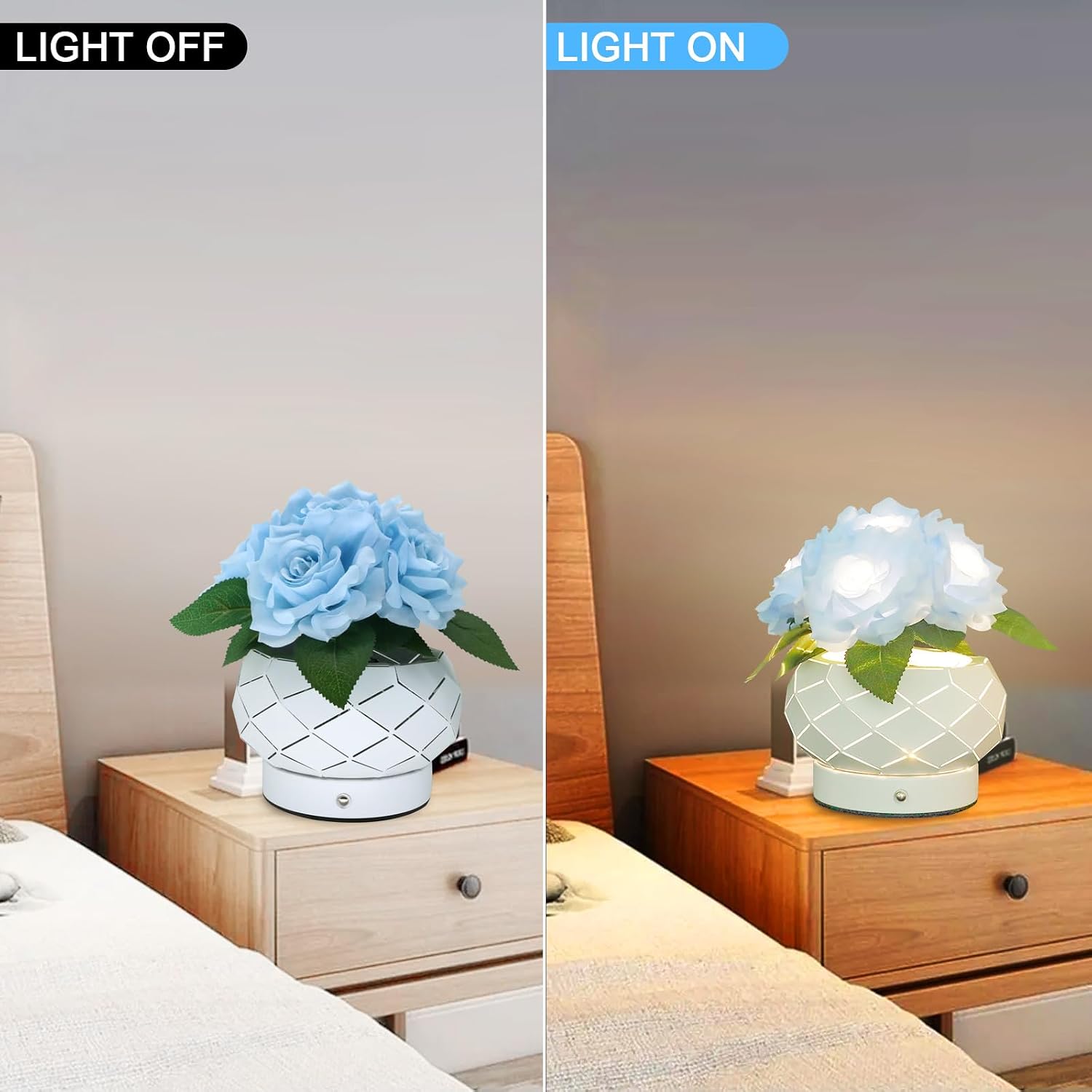 Cordless Rose Table Lamp, Dimmable LED Touch Beside Lamp with Rechargeable Battery Operated, Small Night Light Lamps for Room Home Decor, Birthday Gift for Women Mom