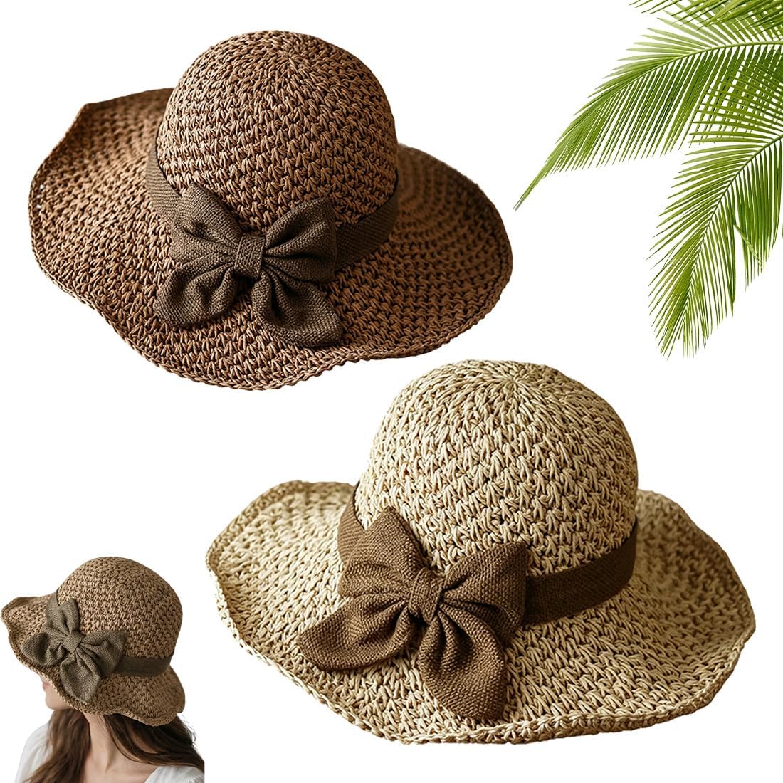 Versatile Retro Woven Handmade Straw Hat with Ruffled Bow, Women French Sun Hat, Foldable, Breathable, Beach & Travel Hats