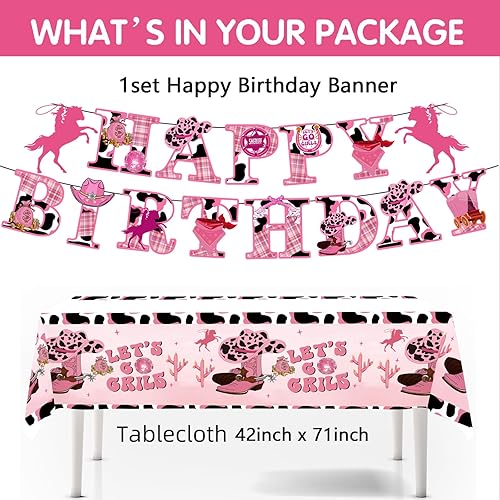 Miniatura 2 de Let's Go Girls Party Supplies - Vajilla para fiesta temática de vaquera occidental, incluye platos de papel de vaquero, mantel, servilletas y